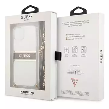 Guess GUHCP13SKC4GBGO iPhone 13 mini 5,4" průhledný pevný obal 4G hnědý řemínek zlatý řetízek