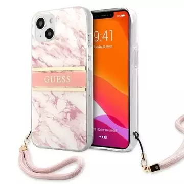 Guess GUHCP13SKMABPI iPhone 13 mini 5,4" różowy/růžové pevné pouzdro Marble Strap Collection