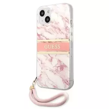 Guess GUHCP13SKMABPI iPhone 13 mini 5,4" różowy/růžové pevné pouzdro Marble Strap Collection