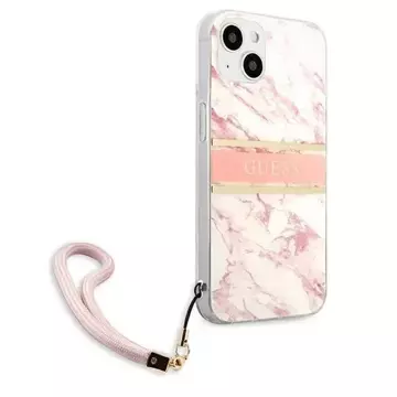 Guess GUHCP13SKMABPI iPhone 13 mini 5,4" różowy/růžové pevné pouzdro Marble Strap Collection