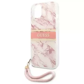 Guess GUHCP13SKMABPI iPhone 13 mini 5,4" różowy/růžové pevné pouzdro Marble Strap Collection