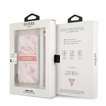 Guess GUHCP13SKMABPI iPhone 13 mini 5,4" różowy/růžové pevné pouzdro Marble Strap Collection