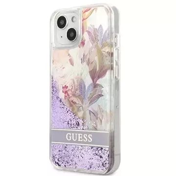 Guess GUHCP13SLFLSU iPhone 13 mini 5,4" fioletowy/fialový pevný obal Flower Liquid Glitter