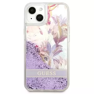 Guess GUHCP13SLFLSU iPhone 13 mini 5,4" fioletowy/fialový pevný obal Flower Liquid Glitter