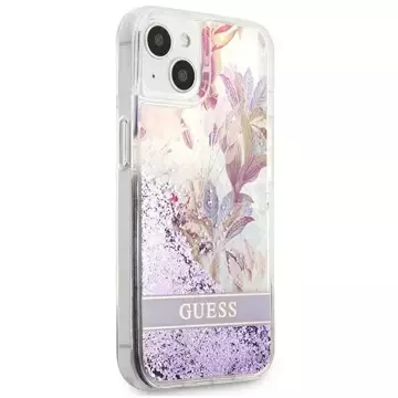 Guess GUHCP13SLFLSU iPhone 13 mini 5,4" fioletowy/fialový pevný obal Flower Liquid Glitter