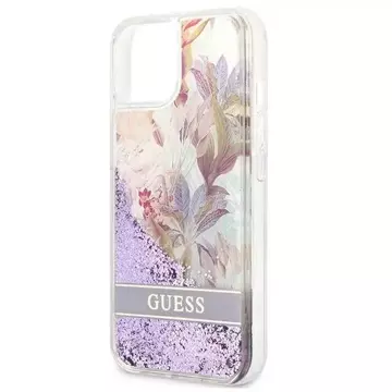 Guess GUHCP13SLFLSU iPhone 13 mini 5,4" fioletowy/fialový pevný obal Flower Liquid Glitter