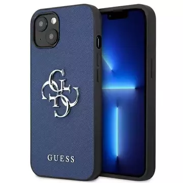 Guess GUHCP13SSA4GSBL iPhone 13 mini 5,4" niebieski/modrý pevný obal Saffiano 4G Metal Logo