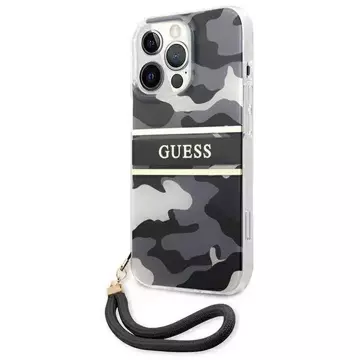 Guess GUHCP13XKCABBK iPhone 13 Pro Max 6,7" černý/černý pevný obal Camo Strap Collection