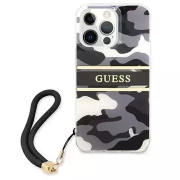 Guess GUHCP13XKCABBK iPhone 13 Pro Max 6,7" černý/černý pevný obal Camo Strap Collection