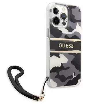 Guess GUHCP13XKCABBK iPhone 13 Pro Max 6,7" černý/černý pevný obal Camo Strap Collection