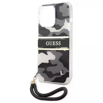 Guess GUHCP13XKCABBK iPhone 13 Pro Max 6,7" černý/černý pevný obal Camo Strap Collection