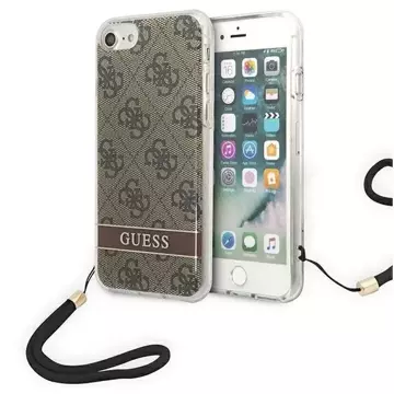 Guess GUOHCI8H4STW iPhone SE 2022 / SE 2020/7/8 hnědé / hnědé pevné pouzdro 4G Print Strap