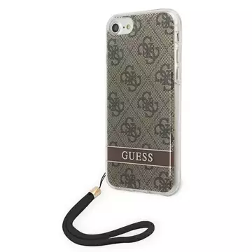 Guess GUOHCI8H4STW iPhone SE 2022 / SE 2020/7/8 hnědé / hnědé pevné pouzdro 4G Print Strap