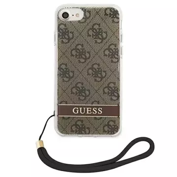 Guess GUOHCI8H4STW iPhone SE 2022 / SE 2020/7/8 hnědé / hnědé pevné pouzdro 4G Print Strap