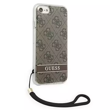 Guess GUOHCI8H4STW iPhone SE 2022 / SE 2020/7/8 hnědé / hnědé pevné pouzdro 4G Print Strap