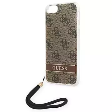 Guess GUOHCI8H4STW iPhone SE 2022 / SE 2020/7/8 hnědé / hnědé pevné pouzdro 4G Print Strap