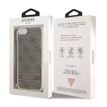 Guess GUOHCI8H4STW iPhone SE 2022 / SE 2020/7/8 hnědé / hnědé pevné pouzdro 4G Print Strap