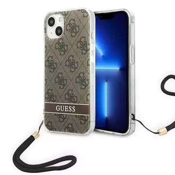 Guess GUOHCP14SH4STW pouzdro pro Apple iPhone 14 6,1" hnědé/hnědé pevné pouzdro 4G Print Strap