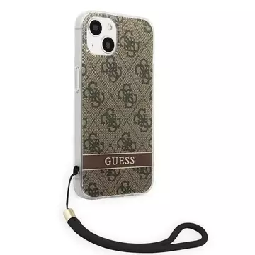 Guess GUOHCP14SH4STW pouzdro pro Apple iPhone 14 6,1" hnědé/hnědé pevné pouzdro 4G Print Strap