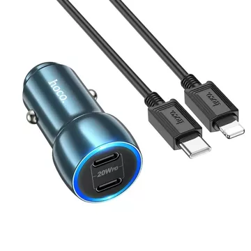 HOCO nabíječka do auta 2 x kabel typu C typ C k Lightning PD QC3.0 3A 40W Z48 modrý