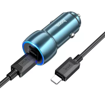 HOCO nabíječka do auta 2 x kabel typu C typ C k Lightning PD QC3.0 3A 40W Z48 modrý