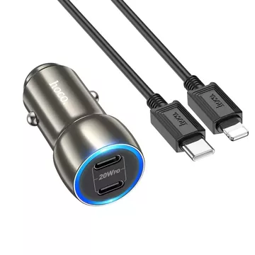 HOCO nabíječka do auta 2 x kabel typu C typ C pro Lightning PD QC3.0 3A 40W Z48 šedý