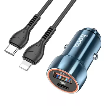 HOCO nabíječka do auta USB A typ C kabel typu C do Lightning PD QC3.0 3A 20W Z46A modrá