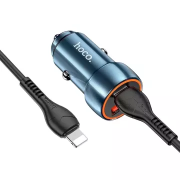 HOCO nabíječka do auta USB A typ C kabel typu C do Lightning PD QC3.0 3A 20W Z46A modrá