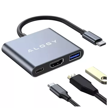 HUB 3v1 adaptér USB-C na HDMI USB-A USB-C 4K 60Hz Alogy šedá