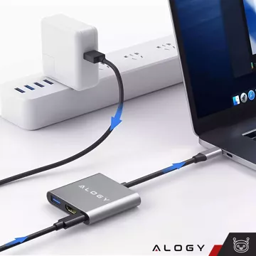 HUB 3v1 adaptér USB-C na HDMI USB-A USB-C 4K 60Hz Alogy šedá