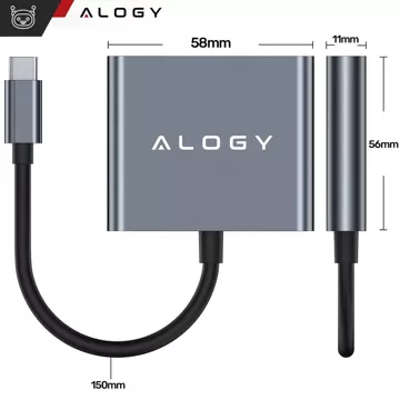 HUB 3v1 adaptér USB-C na HDMI USB-A USB-C 4K 60Hz Alogy šedá