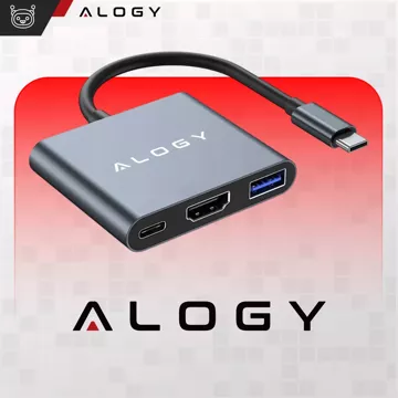 HUB 3v1 adaptér USB-C na HDMI USB-A USB-C 4K 60Hz Alogy šedá