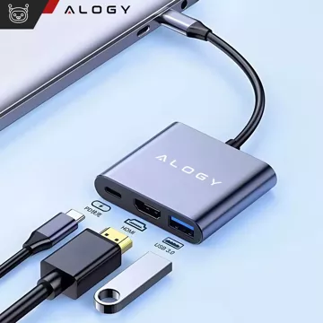 HUB 3v1 adaptér USB-C na HDMI USB-A USB-C 4K 60Hz Alogy šedá