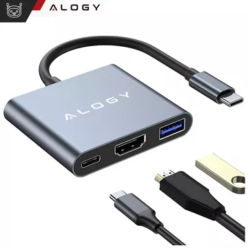 HUB 3v1 adaptér USB-C na HDMI USB-A USB-C 4K 60Hz Alogy šedá