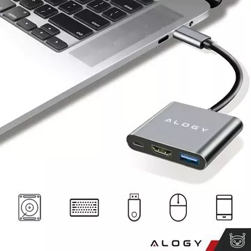 HUB 3v1 adaptér USB-C na HDMI USB-A USB-C 4K 60Hz Alogy šedá