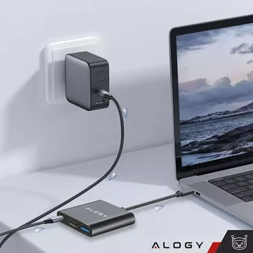 HUB 3v1 adaptér USB-C na HDMI USB-A USB-C 4K 60Hz Alogy šedá