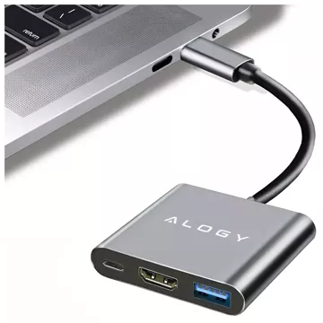 HUB 3v1 adaptér USB-C na HDMI USB-A USB-C 4K 60Hz Alogy šedá