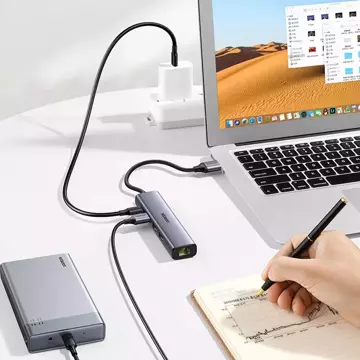 HUB UGREEN multifunkční adaptér HUB USB 3.0 - 3 x USB / Ethernet RJ-45 / USB Typ C PD šedý (CM475)