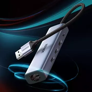 HUB UGREEN multifunkční adaptér HUB USB 3.0 - 3 x USB / Ethernet RJ-45 / USB Typ C PD šedý (CM475)