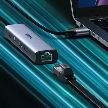 HUB UGREEN multifunkční adaptér HUB USB 3.0 - 3 x USB / Ethernet RJ-45 / USB Typ C PD šedý (CM475)