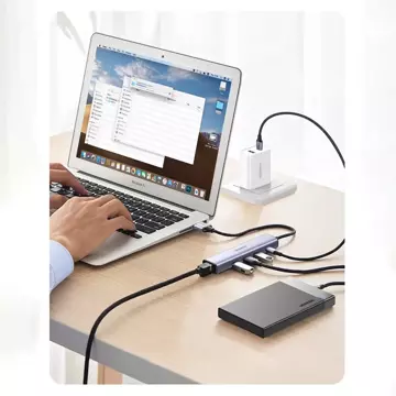 HUB UGREEN multifunkční adaptér HUB USB 3.0 - 3 x USB / Ethernet RJ-45 / USB Typ C PD šedý (CM475)