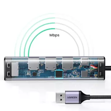 HUB UGREEN multifunkční adaptér HUB USB 3.0 - 3 x USB / Ethernet RJ-45 / USB Typ C PD šedý (CM475)