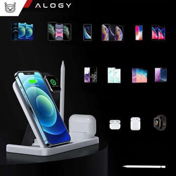 Indukční nabíječka Qi 4v1 Alogy pro Apple iPhone / Watch / AirPods / Pen White