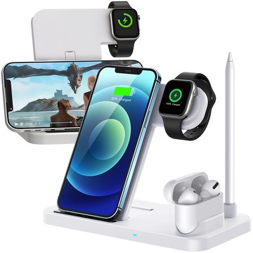 Indukční nabíječka Qi 4v1 Alogy pro Apple iPhone / Watch / AirPods / Pen White