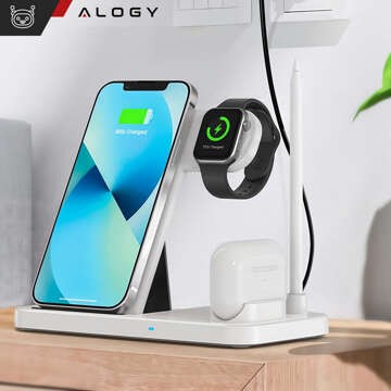 Indukční nabíječka Qi 4v1 Alogy pro Apple iPhone / Watch / AirPods / Pen White