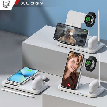 Indukční nabíječka Qi 4v1 Alogy pro Apple iPhone / Watch / AirPods / Pen White