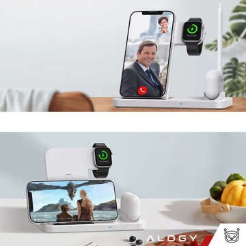 Indukční nabíječka Qi 4v1 Alogy pro Apple iPhone / Watch / AirPods / Pen White