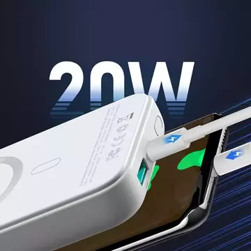 Joyroom Power Bank 10000mAh 20W Dodávka energie Rychlé nabíjení 15W Magnetická Qi bezdrátová nabíječka pro iPhone Kompatibilní s MagSafe bílá (JR-W020 bílá)