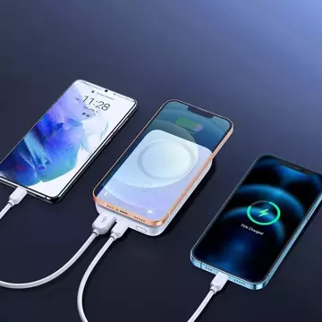 Joyroom Power Bank 10000mAh 20W Dodávka energie Rychlé nabíjení 15W Magnetická Qi bezdrátová nabíječka pro iPhone Kompatibilní s MagSafe bílá (JR-W020 bílá)