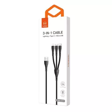 Kabel 3w1 USB do USB-C / Lightning / Micro USB, Mcdodo CA-6960, 1,2 m (czarny)